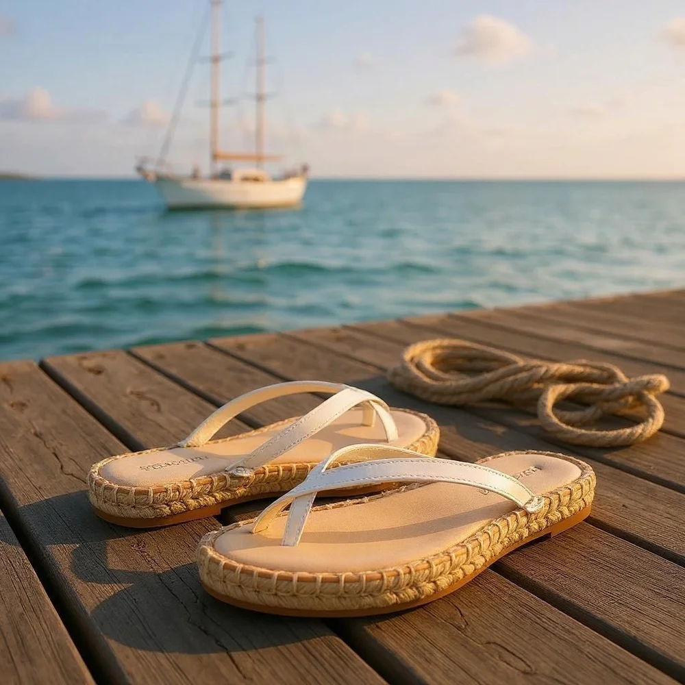 Madden Girl Toe Flip Flop Espadrilles Sandals California Style WHITE 9.5 M
